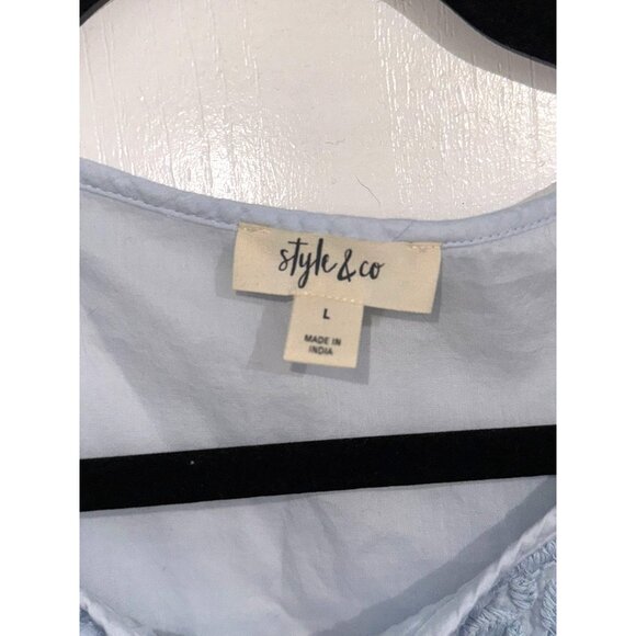 Style & Co Womens Light Blue Embroidered Tunic Top With Tassels Size L - Picture 2 of 9